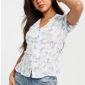 Floral Blue and White Women's Top